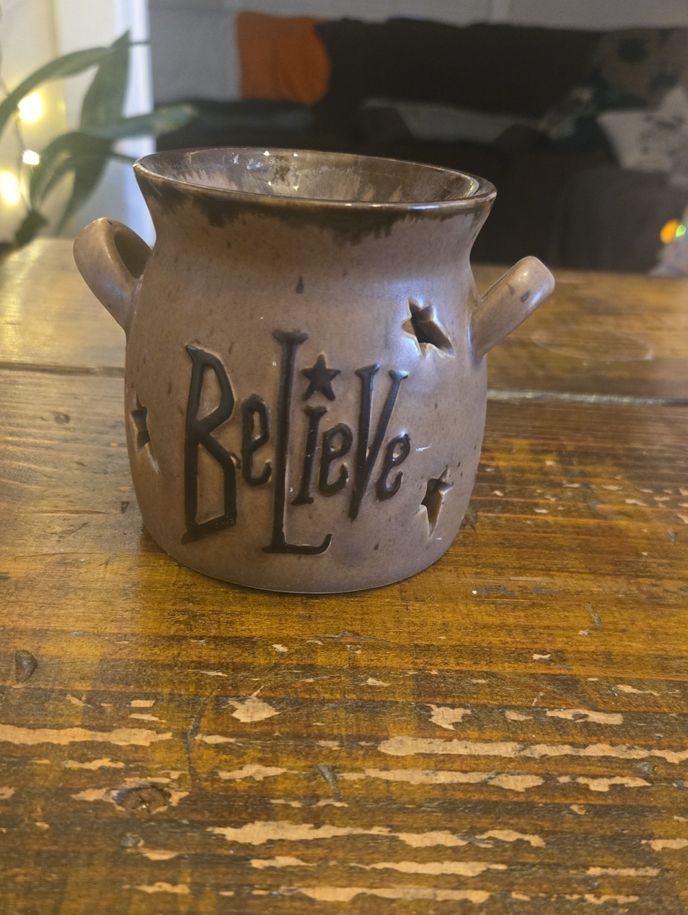 Believe Ceramic Candle Holder - Taupe